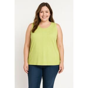 2/$30 Cj Banks Sleeveless Top Polka Dot 100% Cotton Green Women's Plus 2x